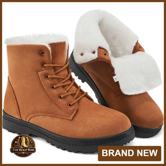 Winter Snow Boots Women Fur Lined Ankle Booties Lace Up Slip On